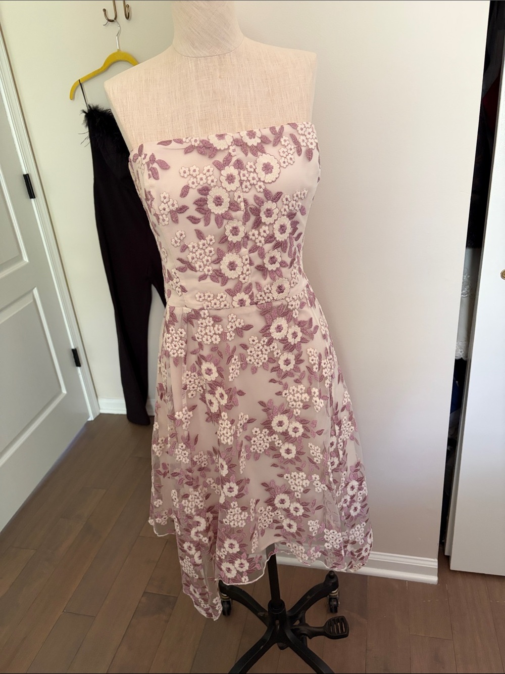 Strapless Floral A-Line Dress in lavender with sparkle